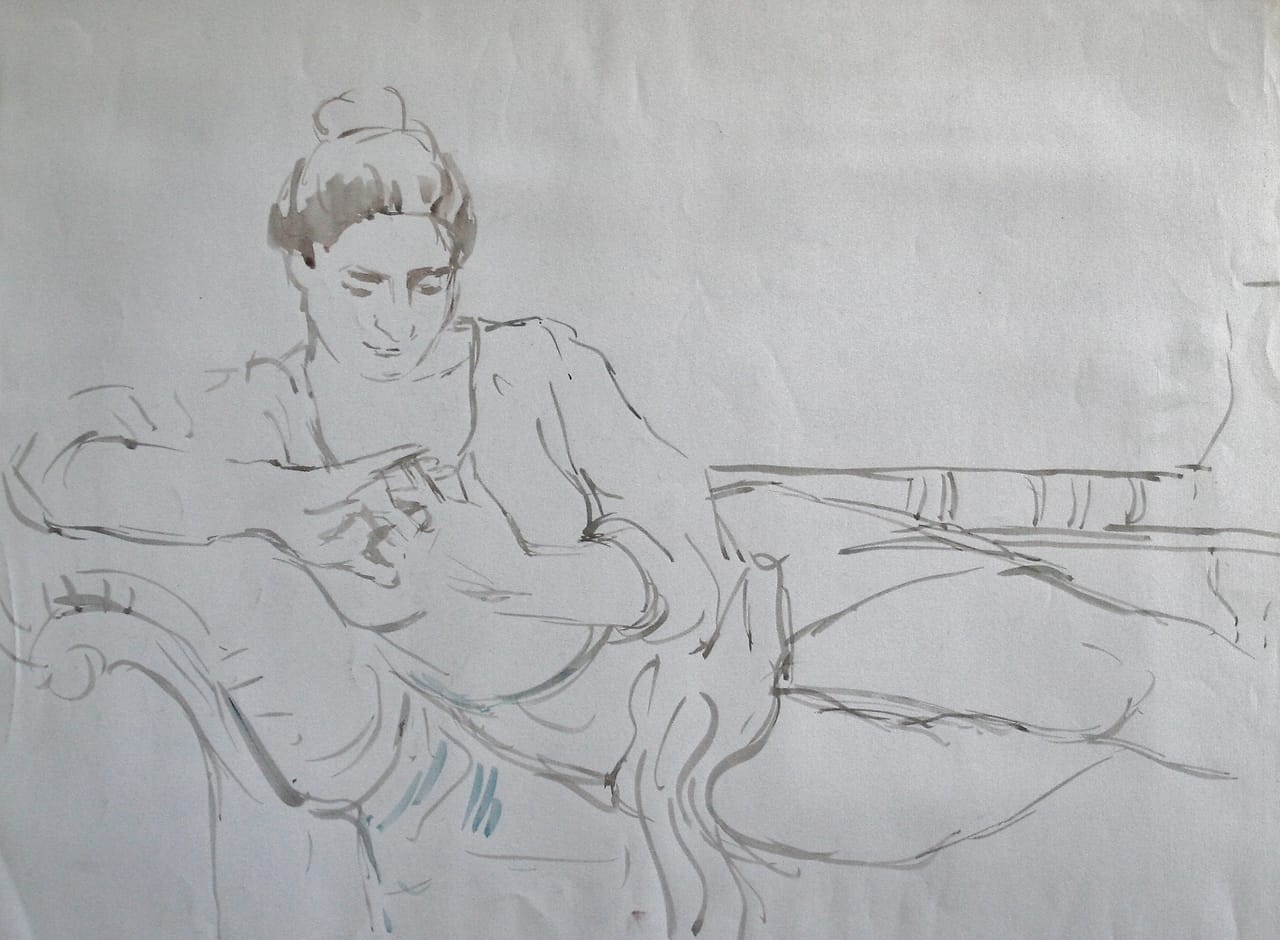 Drawing of a woman on chaise longue