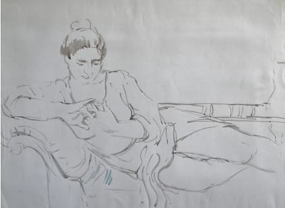 Drawing of a woman on chaise longue