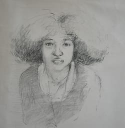 Portraitdrawing of a young surinamese woman.
