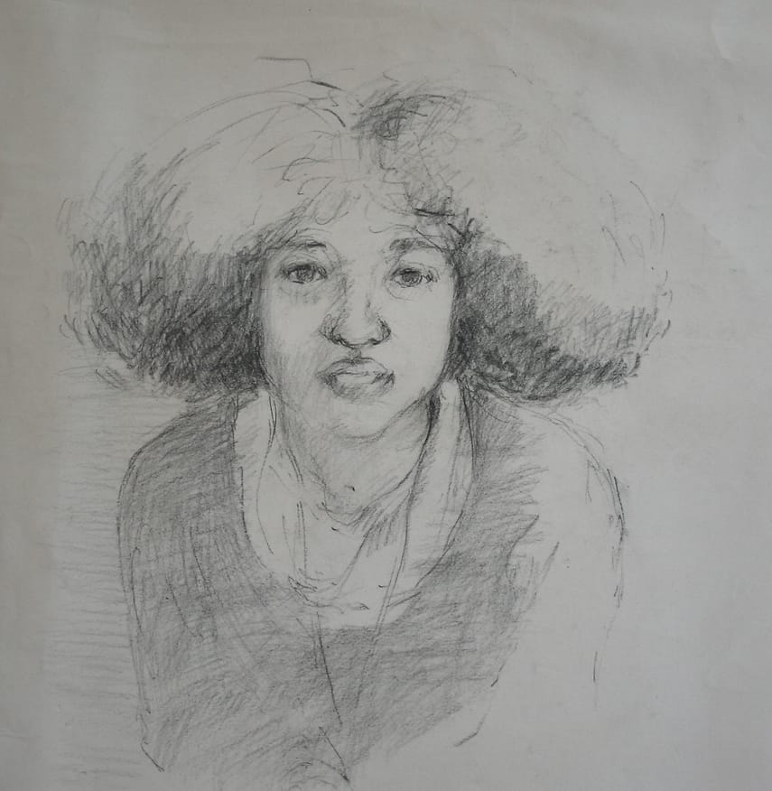 Portraitdrawing of a young surinamese woman.