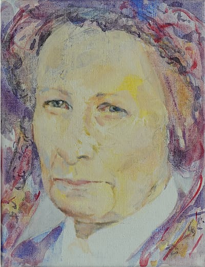 Oil painting, portrait of world traveler Mienette Storm van der Chijs.