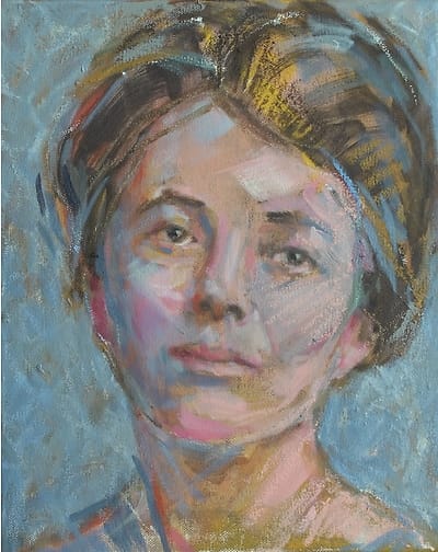 Oil painting, portrait of news photographer Jessie Tarbox