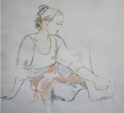 Watercolor of sitting woman.