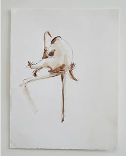 Washed inkdrawing of two monkeys grooming eachother on a branch.