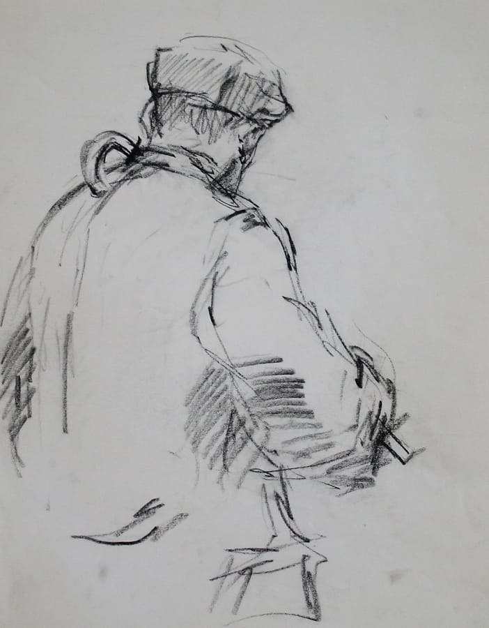 A farmer on the cattle market in Purmerend, 1973, seen from the back.