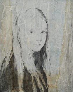 Portrait drawing of a girl with long hair, looking aside.